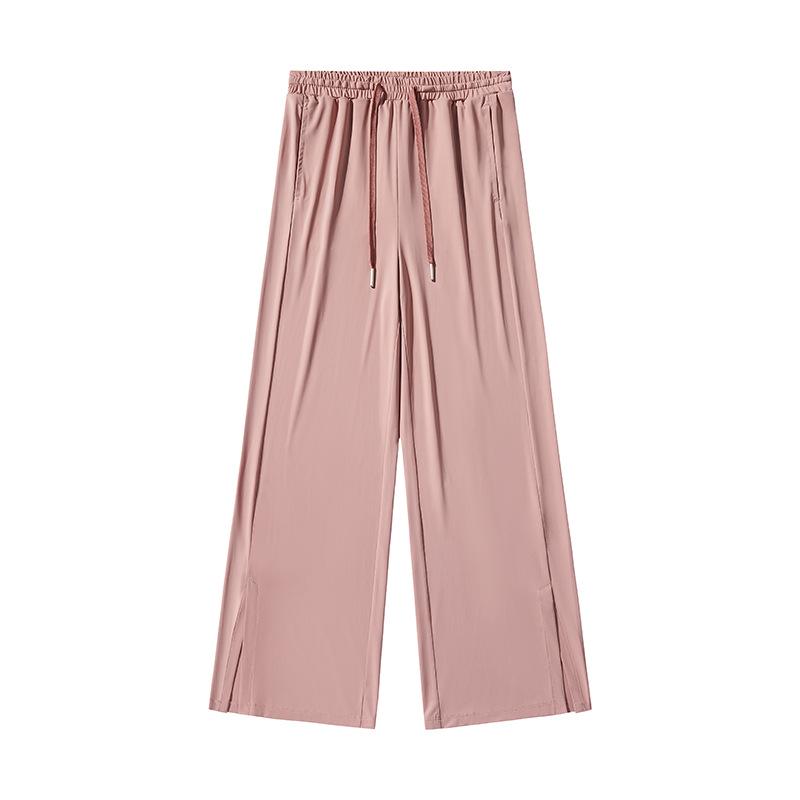 Women's Ice Silk Wide-Leg Pants: High-Waist, Floor-Length, Slimming Slit, Lightweight, Sun Protection for Summer
