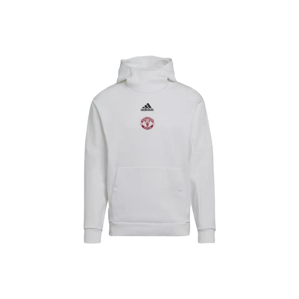adidas Manchester United Leisure Series Logo Print Long Sleeve Hooded Sweatshirt Sports Casual Pullover Men White HE6643