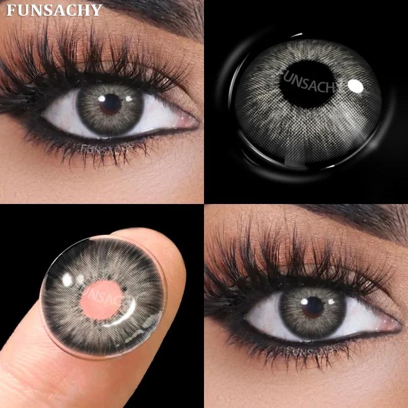 FUNSACHY 1 Pair New Gray Color Contact Lenses for Eyes Natural Brown Softlens Green Pupils Beauty Cosmetic Eye Makeup Yearly Use
