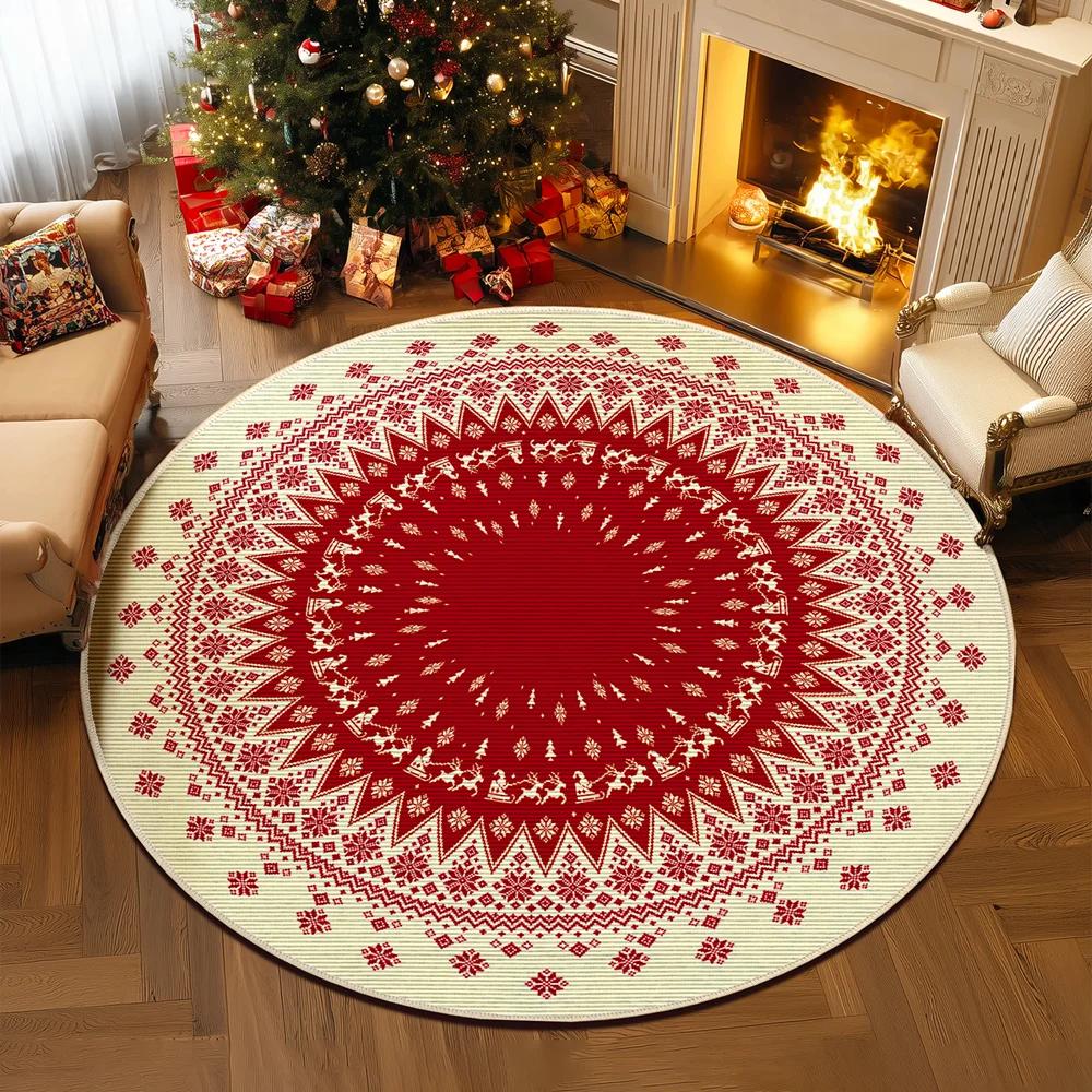 Christmas Tree Decorative Non-slip Rug  Round Living Room Rug  Holiday Rug  Sofa Rug  Bedside Rug Home Party Decorative Rug