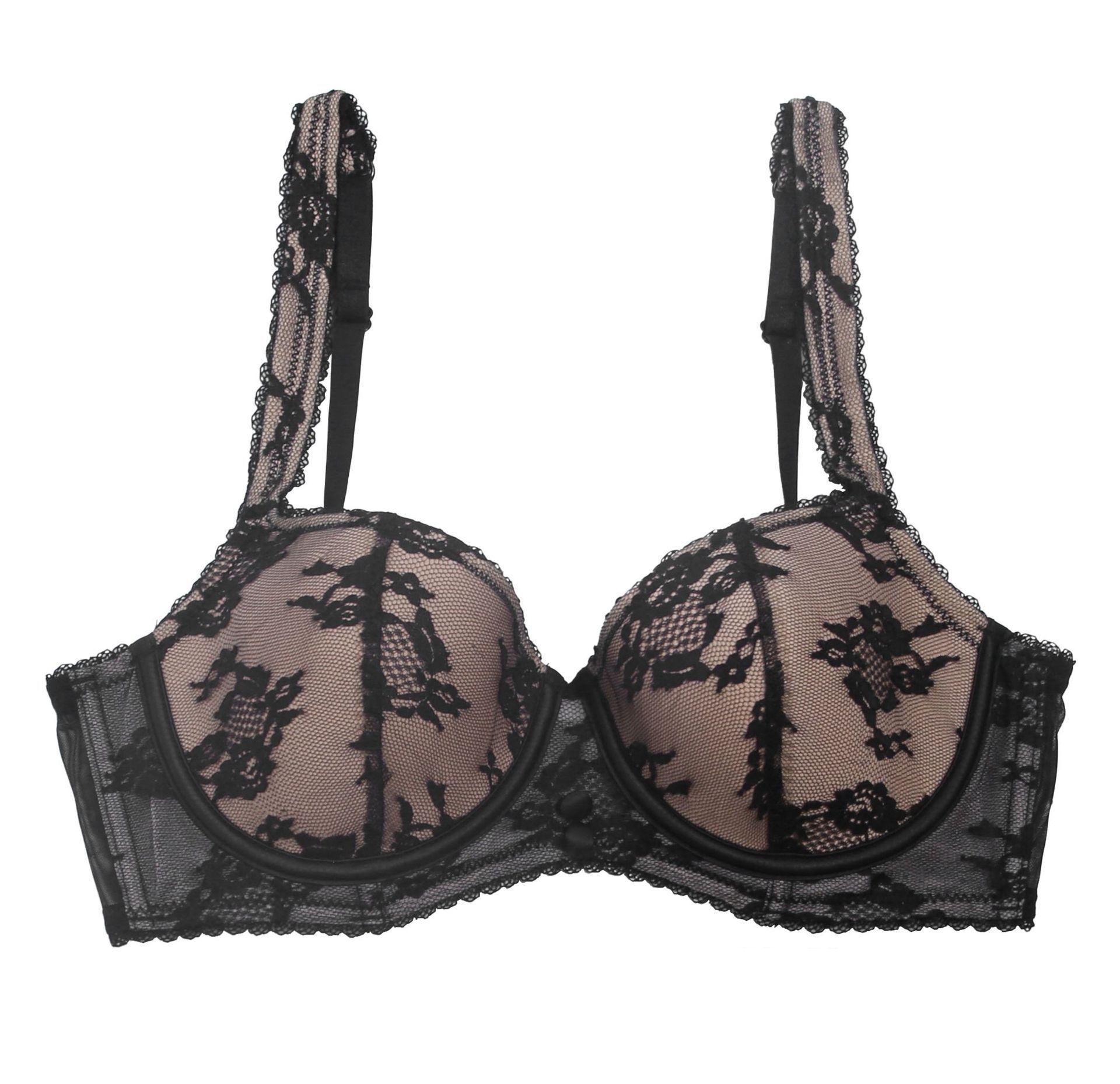 

Supply Large breasts show small sexy women s underwear, ultra-thin lace bra breathable bra, beautiful back bra 85D чорний