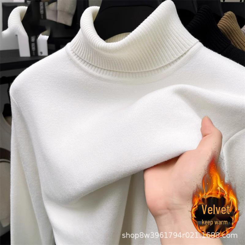 Men's Plus Size High Neck Velvet-Lined Winter Wool Base Layer Sweater