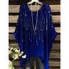 Tessuto Estivo Imitazione Denim Stampa Tie-Dye Orlo Irregolare Girocollo Manica Corta da Donna Abbigliamento Casual da Esterno da Donna