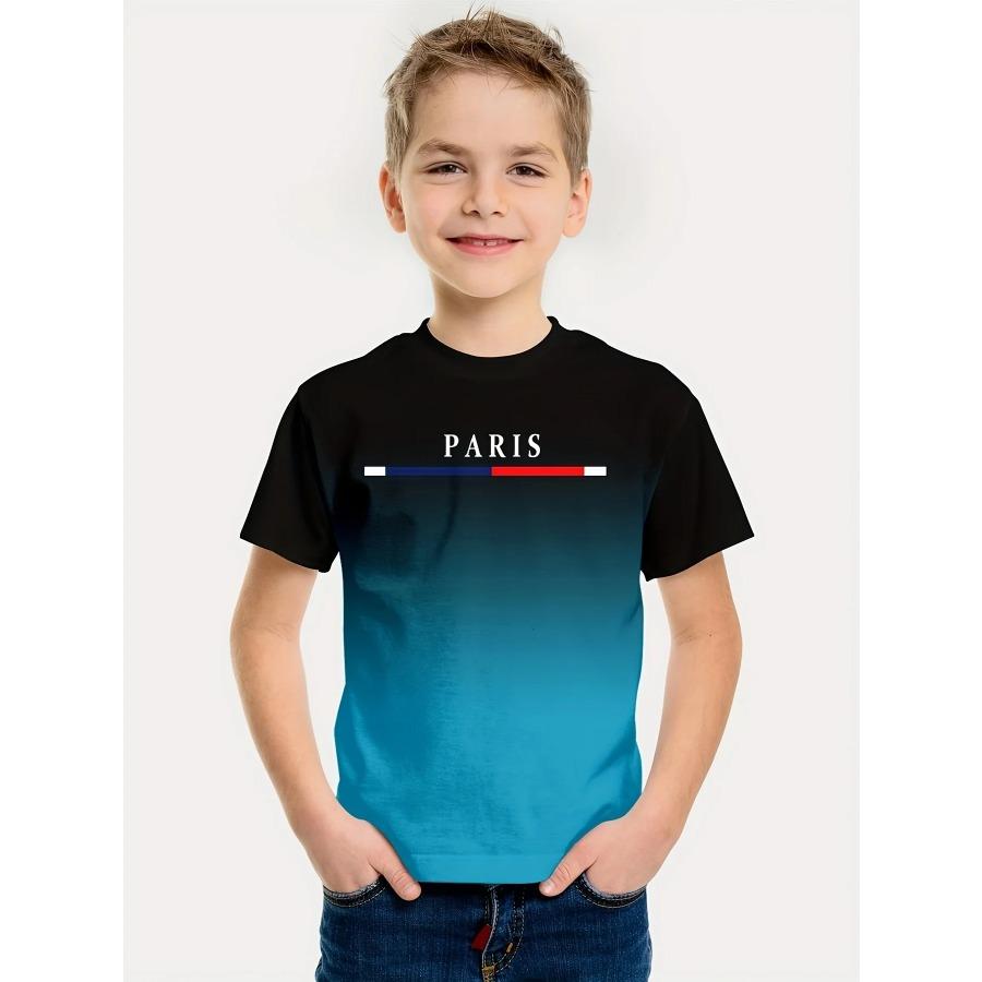 Kinderbekleidung Jungen T-Shirt Kurzarm Kinder T-Shirt 3D Buchstaben Print Lässig Rundhals Kinder Sommerkleidung Jungen Kleidung Oberteile