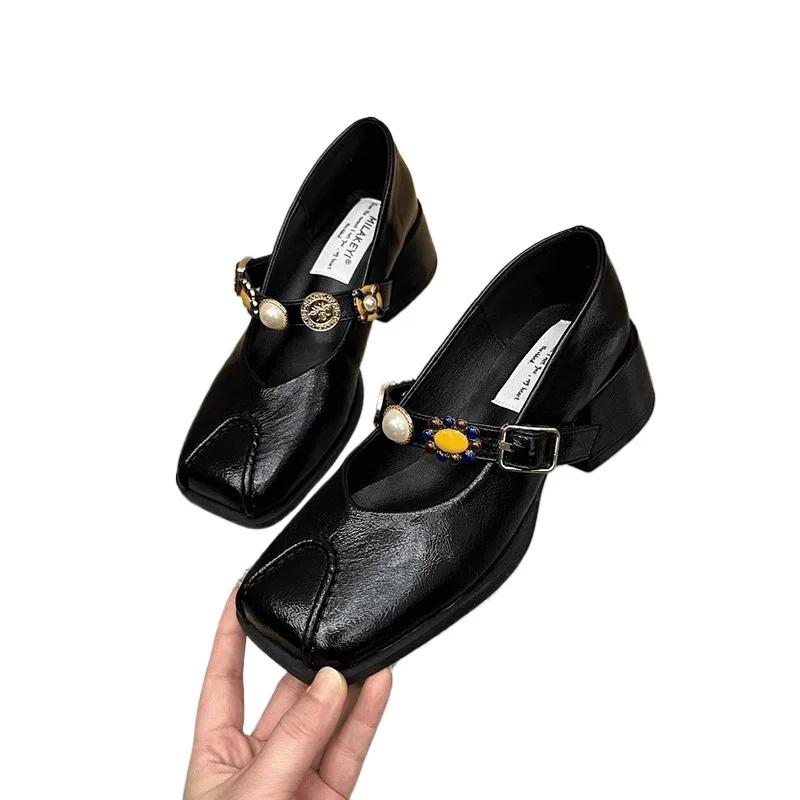 Fashion Hot Selling Shoes Woman 2025 Female Footwear Soft Square Toe New Dress On Heels Ethnic Shoes Woman Female Footwear Square To