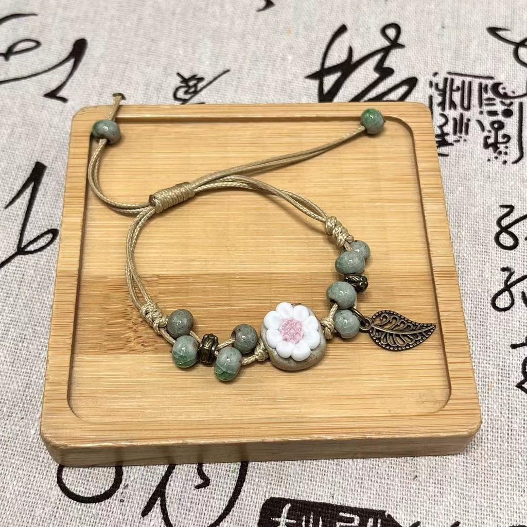 And Chic Ceramic Rope Floral Handcrafted Bracelet In Trendy Summer Aesthetic For Women