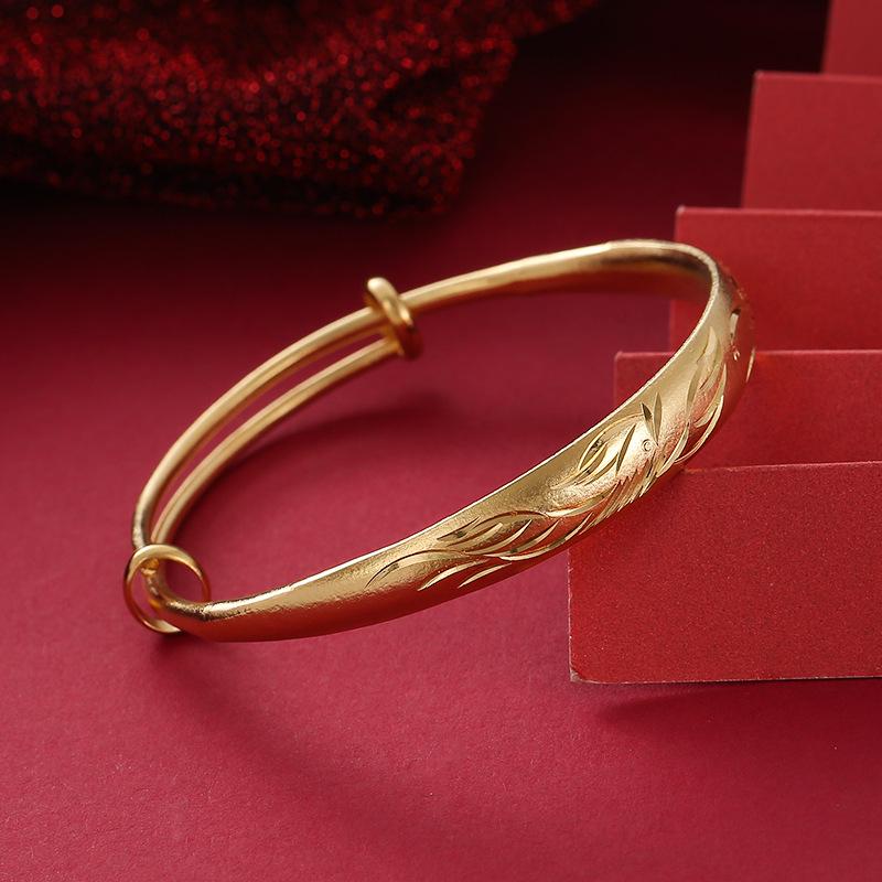 Gold-Plated Starry Dragon & Phoenix Push-Pull Women's Bangle - Non-Fading, High-End Jewelry