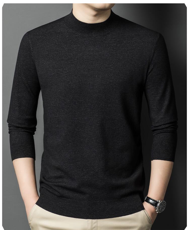 Pull en maille à manches longues et col semi-montant style coréen pour homme