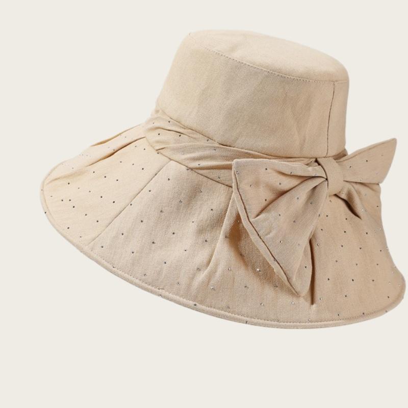 Bow-tie Brimmed Fabric Hat for Women Elegant Foldable Sun Hat UV Protection Fisherman's Hat Soft