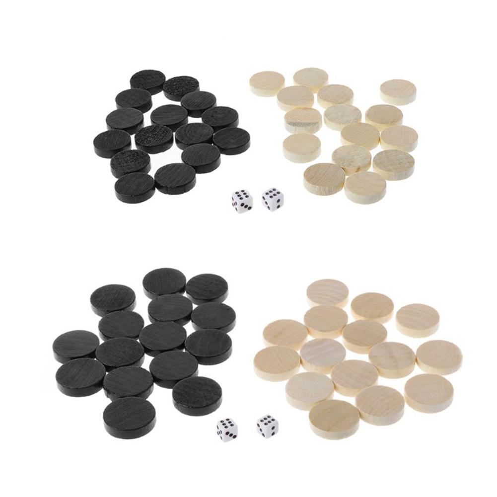 30pcs Wear-resistant Wooden Pieces Checkers Backgammon Chess Pieces with 2 Dice Board Game Adults Kids Toys for Home