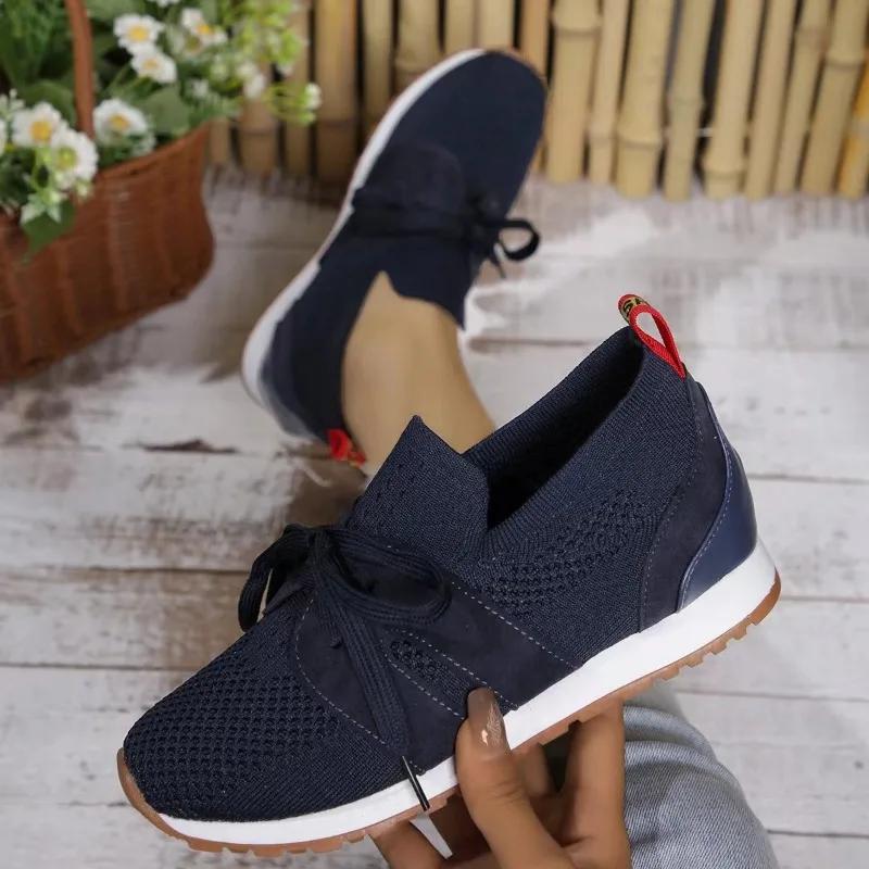 fashion 2024 High Quality Women's Shoes Spring and Autumn Fashion Solid Color Mesh Breathable Low-top Lace-up Women's Sports Shoes