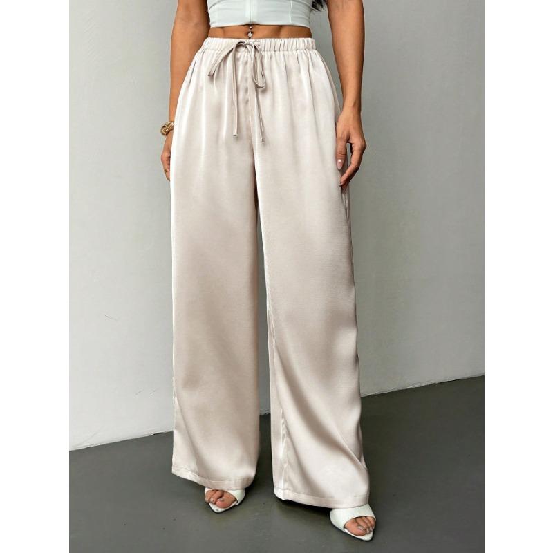 Women S Satin High Waist Loose Wide Leg Casual Commute Pants