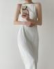 Waist-Cinching Textured Pearl White Maxi Dress - French Pearlescent Camisole Design