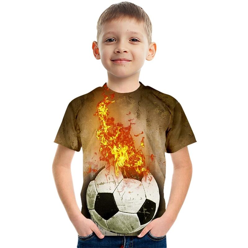 Boys 3D Color Block Football T shirt Short Sleeve 3D Print Summer Active Cute Streetwear Polyester Rayon Kids 3-12 Years School Outdoor Daily