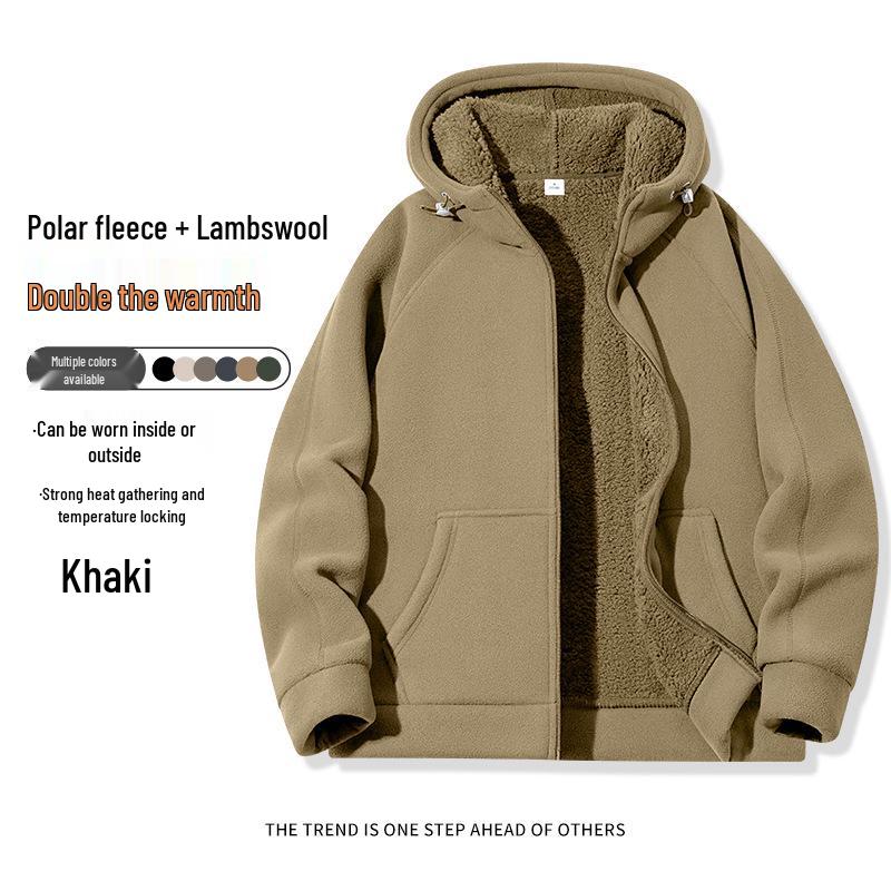Men's 2026 Plus Velvet Thick 700G Lambswool Hooded Fleece Jacket