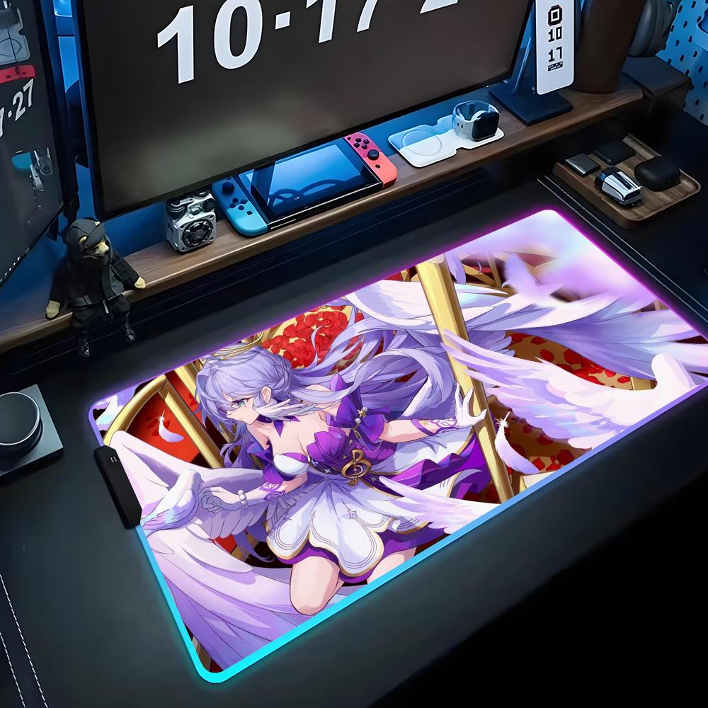 robin honkai Mouse Pad RGB Gaming Mousepad Big LED Pad PC Desk Mat Luminous Mouse Pad Large Keyboard Mats Table Rug With Backlit