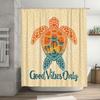 Sunset Sea Turtle Shower Curtain: Good Vibes Only Beach Decor with Palm Trees Yellow Bath Mat Set for Bathroom