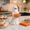 Holiday Party Buffet Tableware Resin Ghost Statue with Pumpkin Candy Bowl, Cute Figurine, Trick Spooky Season Entryway Accents or Treat Holder