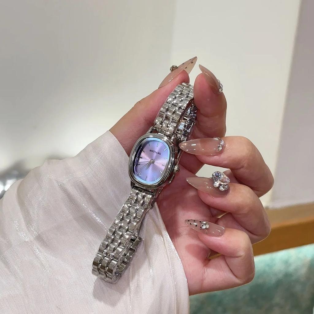 Elegant Oval Shape Women Quartz Watches Simple Mesh Strap High Aesthetic Luxury Minimalist Design Ladies Wristwatches Gifts