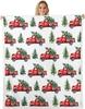 Castle Fairy Christmas Red Truck Throw Blanket Watercolor Green Pine Trees Fleece Blanket for Kids Teens Adults Xmas Farmhouse