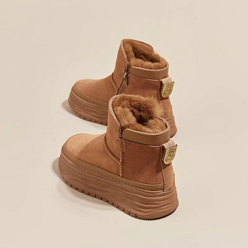 Thick-soled heightening snow boots women's winter velvet thickened warm non-slip short cotton boots wool lining