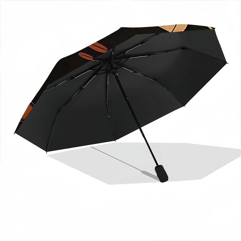 1pc Golden Coffee Icons Automatic Opening and Closing Practical Umbrella - Lightweight 3-Fold Design, Suitable for Fans, Travel, Daily Use - Official