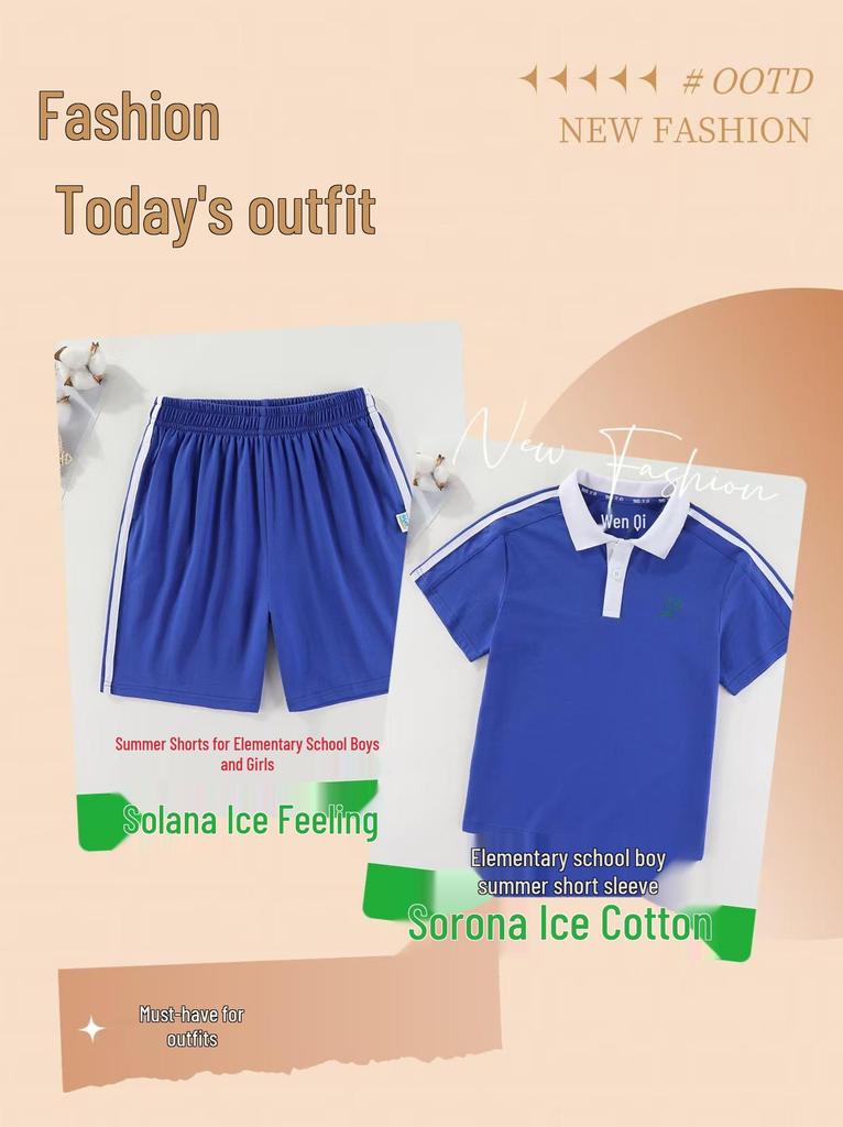 Shenzhen School Uniform Summer Sports Set: Combed Cotton Short Sleeve & Long Pants for Boys & Girls