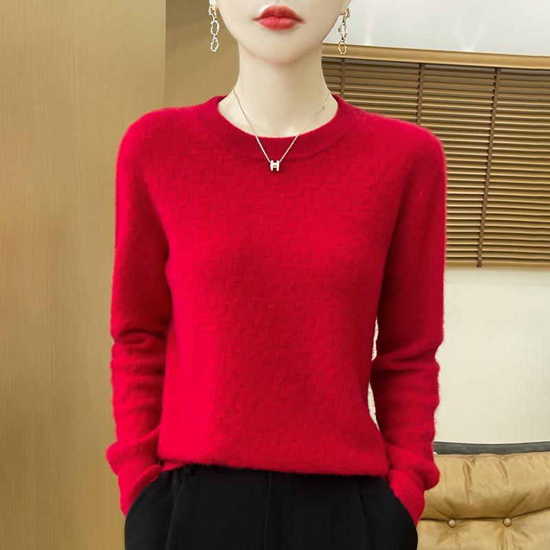 Women's Loose Round Neck Wool Sweater - 2024 Autumn/Winter Pullover Knit Base Layer