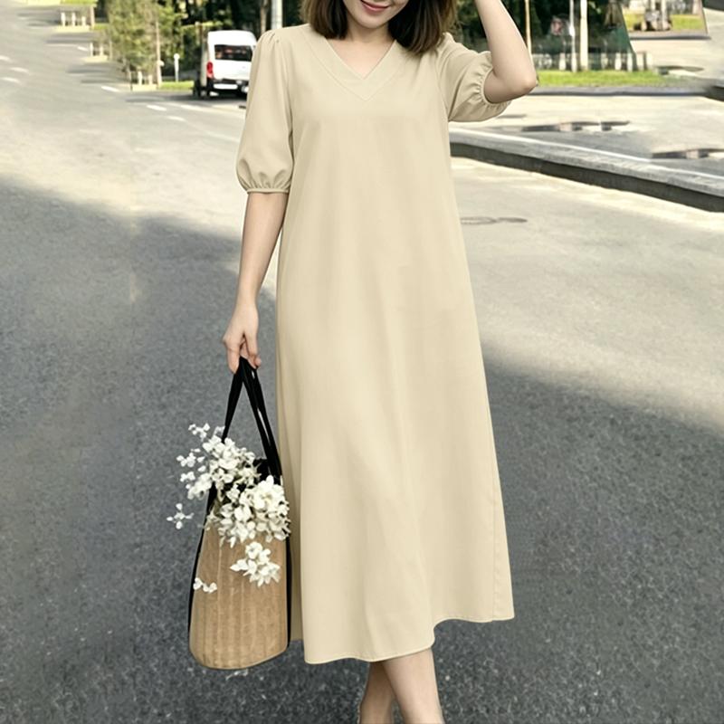 ZANZEA Women Casual V-Neck Solid Color Loose Half Sleeve Dress