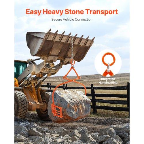 VEVOR 24in Stone Lifting Tongs, 2-Claw Rock Tongs, Heavy Duty Steel Log Tongs, 1100LBS Lifting Capacity, Swivel Log Grapple, Serrated Claw Design