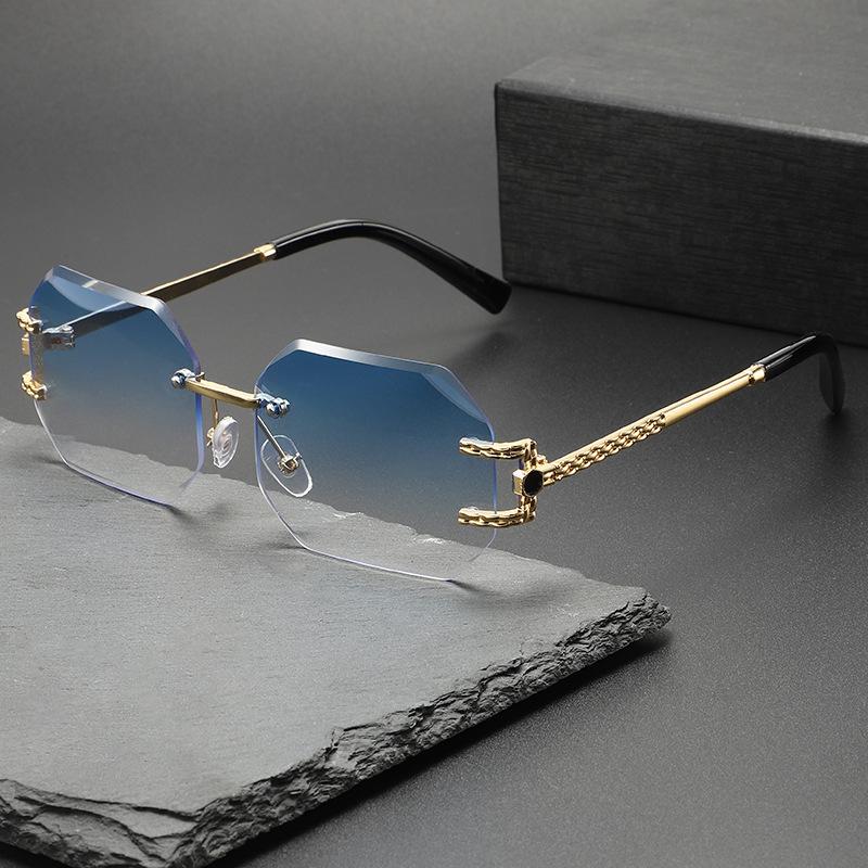 

Новые усовершенствованные солнцезащитные очки без оправы с отделкой, мужские модные индивидуальные солнцезащитные очки с дужкой, женские солнцезащитные очки синий