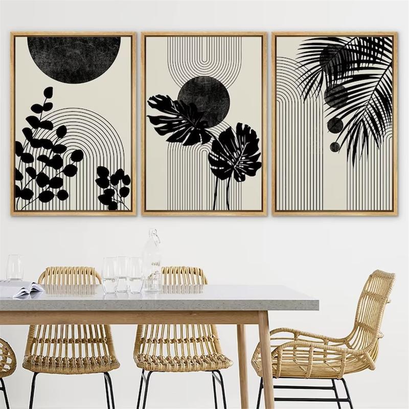 Art Painting Geometrid Plant Collage Abstract Shapes Illustrations Boho Living Room Home Decor 3 Piece Canvas Print Poster Wall