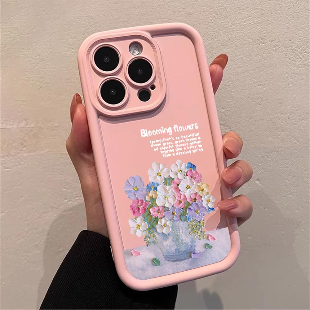 Fashionable and Colorful Bouquet Phone Case iPhone 15 Pro Max 11 12 13 16 14 Plus Silicone Shockproof Case Lens Protector Shell