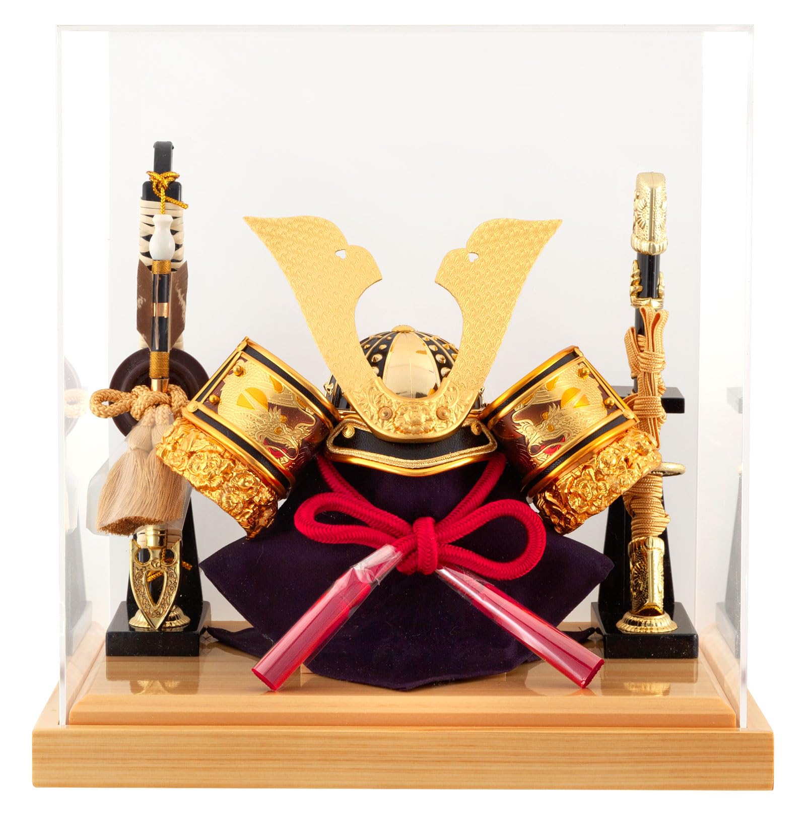 

Honpo 2026 Model May Festival Doll Compact Helmet Case Display Helmet Decoration Acrylic Case with Bow and Sword Black Large Hoe Type May Festival