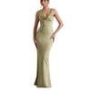 Women's Elegant Luxury Satin Cowl Neck Backless Sleeveless Slim Fit Mermaid Maxi Evening Formal Dress