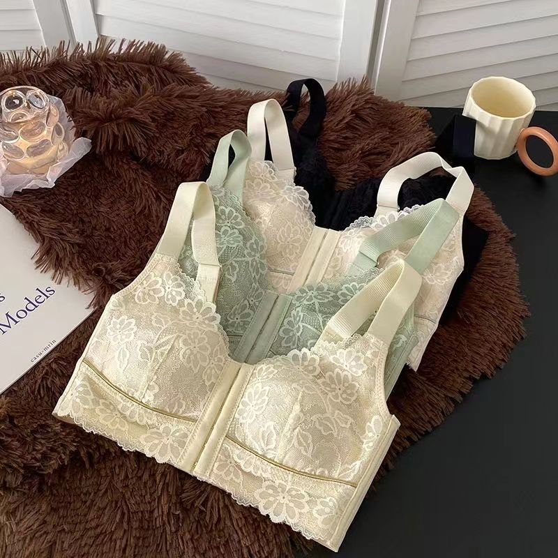 Sexy Front Closure Lace Thin Cup Bra with Full Coverage to Prevent Sagging and Side Boob for Women