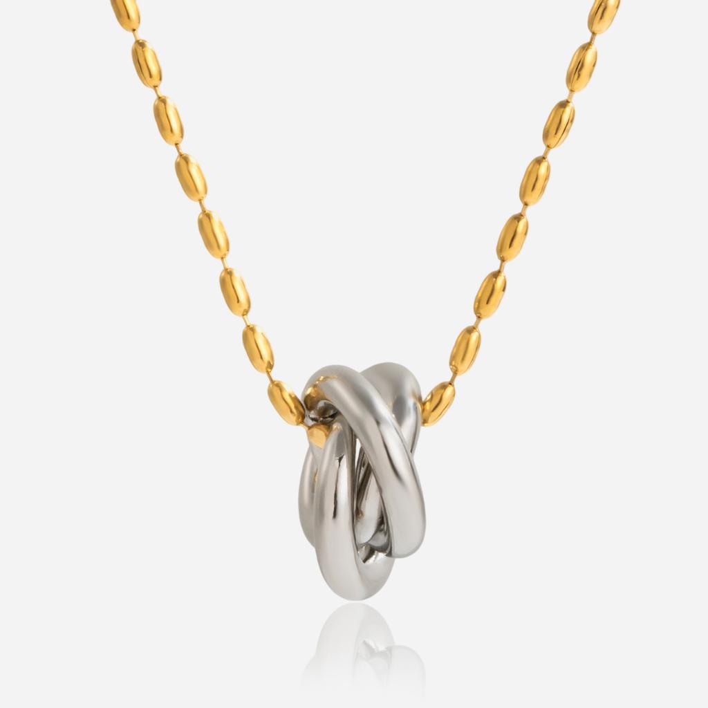 Design sense Classic style 18K gold, gold and silver color matching interlocking line winding interlocking necklace