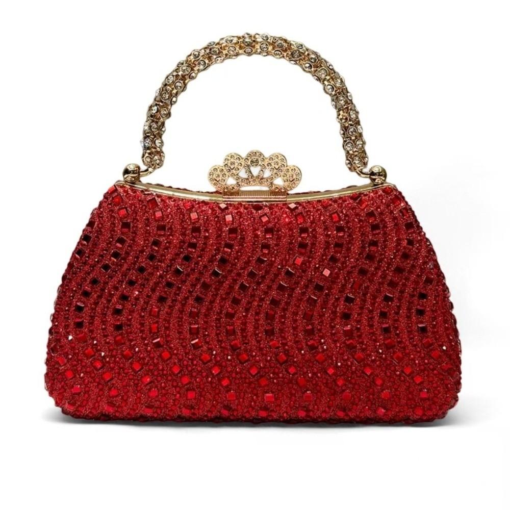 Fashion Diamond Embedded Evening Bag Fashionable Design Small Size Women Handbags Elegant Style Clutch Bag Formal Gathering красный