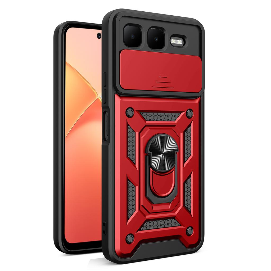 For Infinix Smart 10 Plus Case with Slide Camera Lid PC+TPU Kickstand Phone Cover