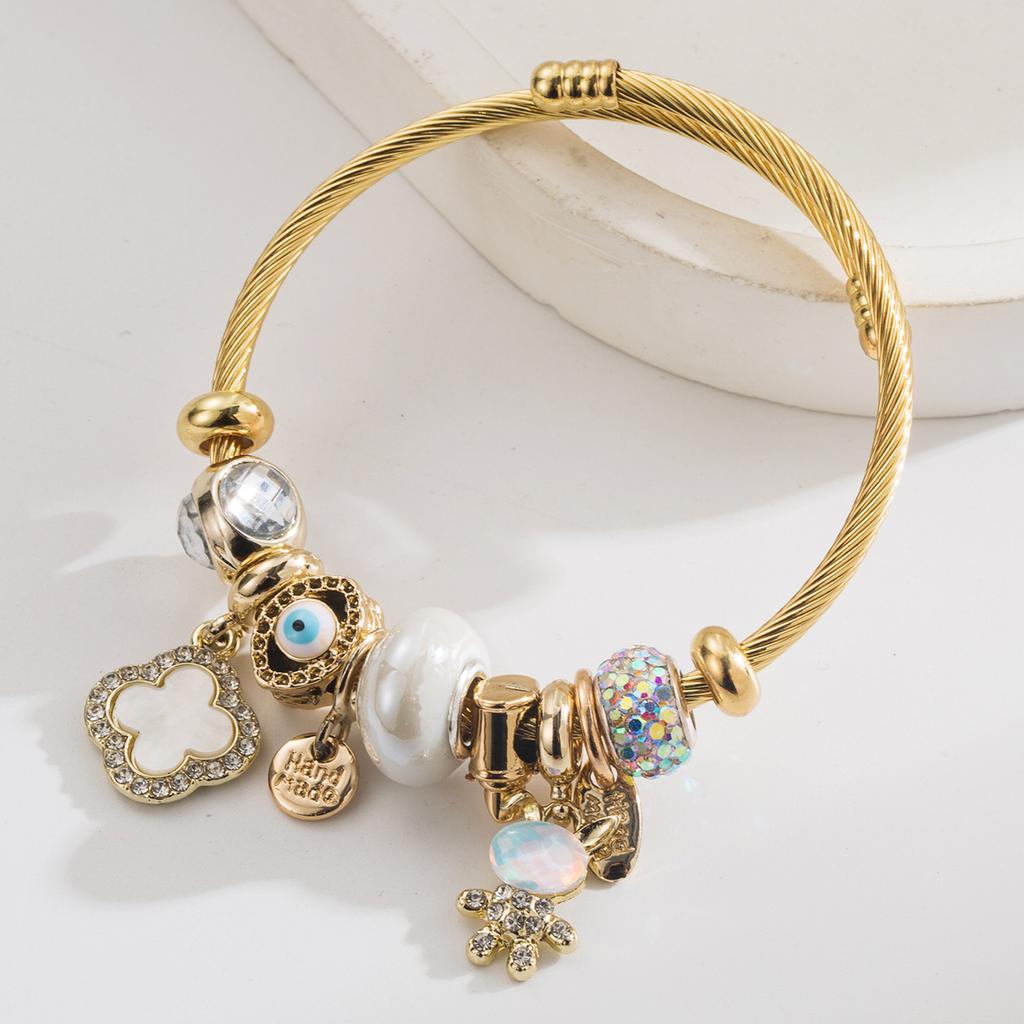 Alloy Adjustable Demon Eye Four-Leaf Clover Rabbit Letter Beaded Bracelet for Women