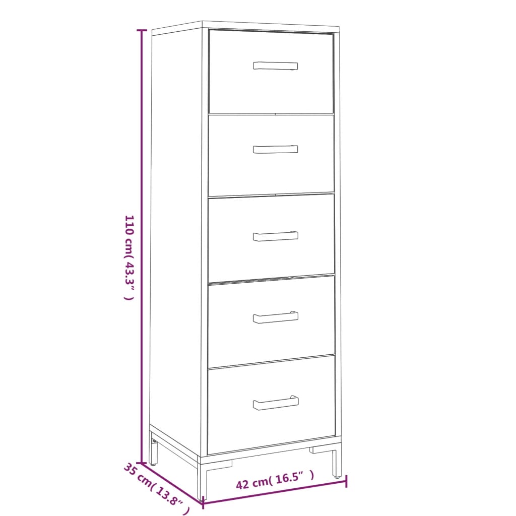 Chest of Drawers 42 X 35 X 110 Cm Solid Pine Wood