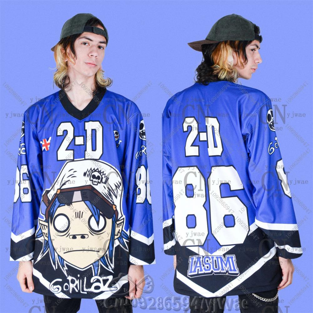 2026 Nuova Maglia da Hockey GORILLAZ Scollo a V Larga e alla Moda Streetwear Hip-Hop T-shirt Casual a Maniche Lunghe da Uomo e da Donna