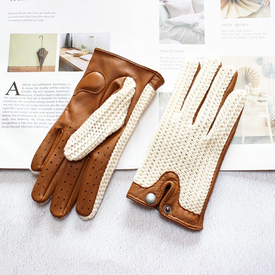 Motorradfahren Touchscreen Schafslederhandschuhe Damen Dünn Ungefüttert Gestrickt Frühling und Herbst Damen Fahrhandschuhe