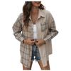 Women's Fashion V Neck Plaid Long Sleeve Pocket Shirt Women