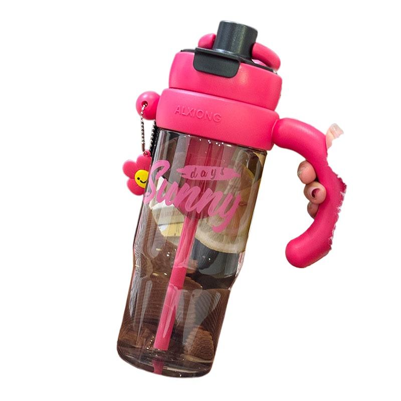 Big Handle Tea Cup Cute Creative with Handle Easy To Carry Double Drinking Straw Direct Drinking Large Capacity Water Cup