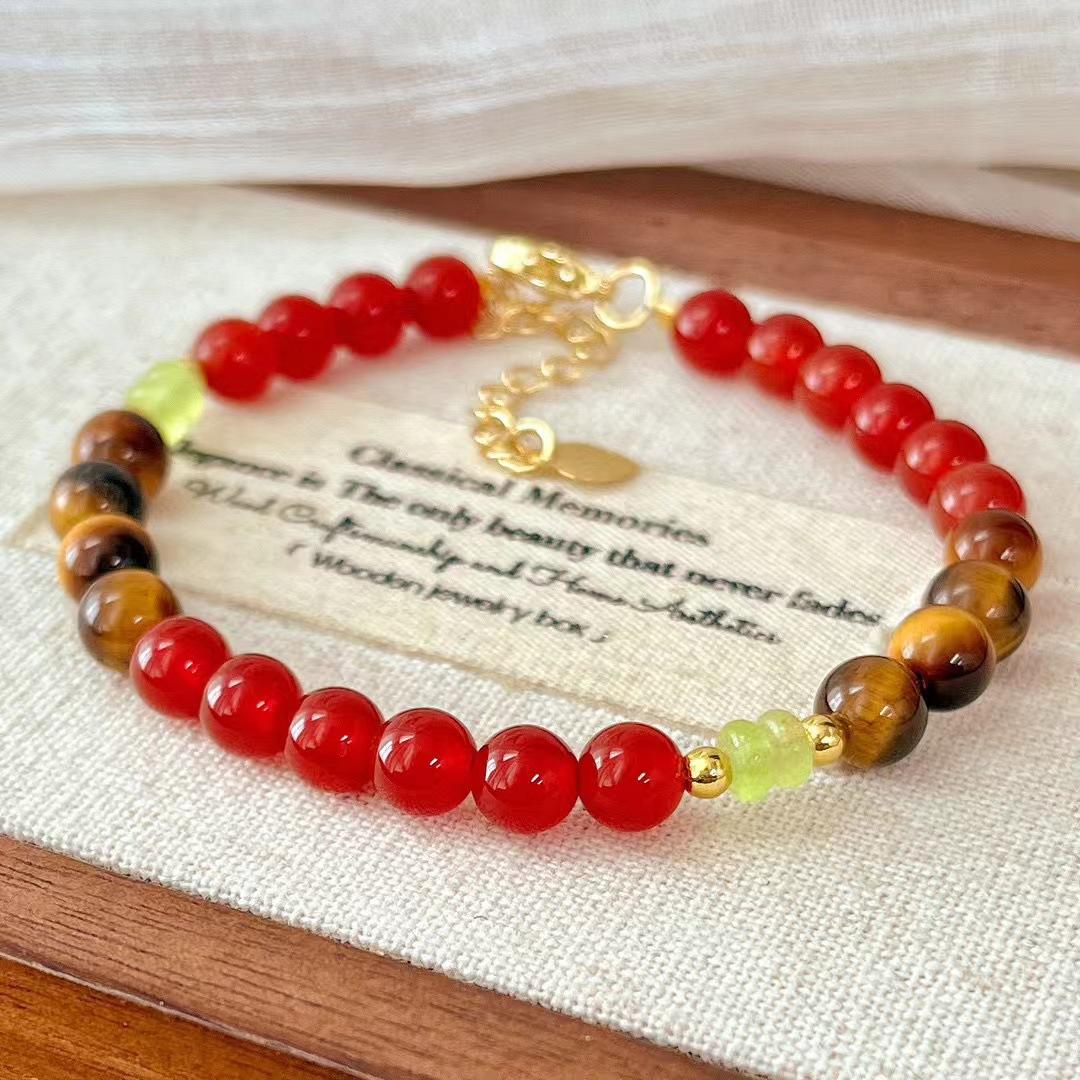 Vintage Natural Tiger S Eye Chalcedony Bracelet Maillard Style