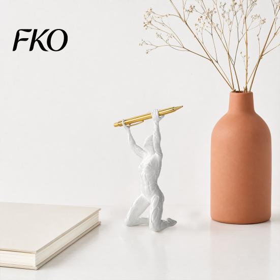Matte White Pen Holder 3D Printed Kneeling Holder, Weightlifting Design Organizer, Desktop Decoration Creative Pencil for Office Home Accessories
