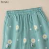 ZANZEA Women Summer Elaatic Waist Loose Casual Floral Croppe Pants