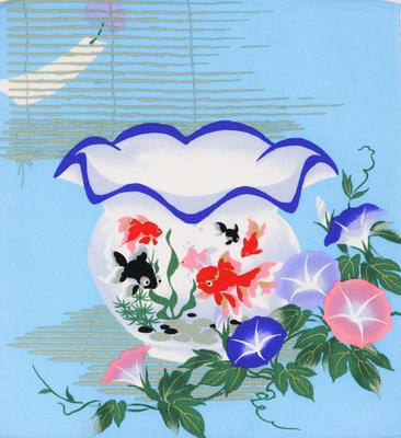 Maruzen Chirimen Furoshiki Goldfish Bowl 48 X Made In Easy To Wrap Lunch Lightweight and Compact Product (Crepe) Medium-Width Wrap, Approx. 48cm,
