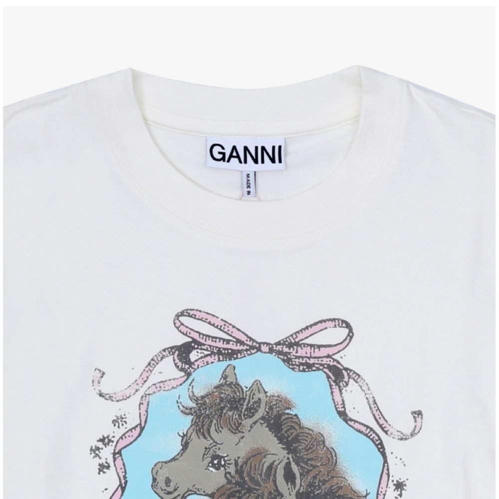 Ganni Baby FiT Pony Logo ShorT Sleeve Layered Women S Long Sleeve T ShirT A10502
